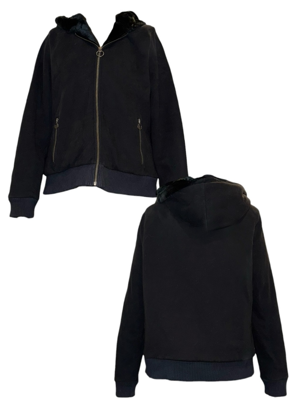 Thick Black Hoodie with Faux Fur Lining